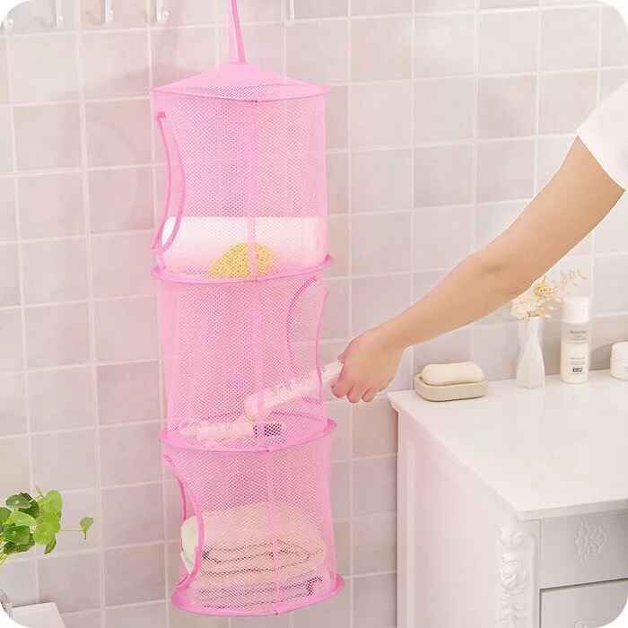 Folding Laundry Basket Three-Layer Basket Cylindrical Hanging Storage Bag