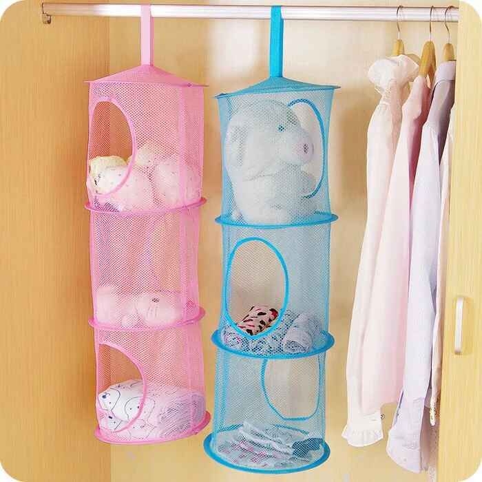 Folding Laundry Basket Three-Layer Basket Cylindrical Hanging Storage Bag