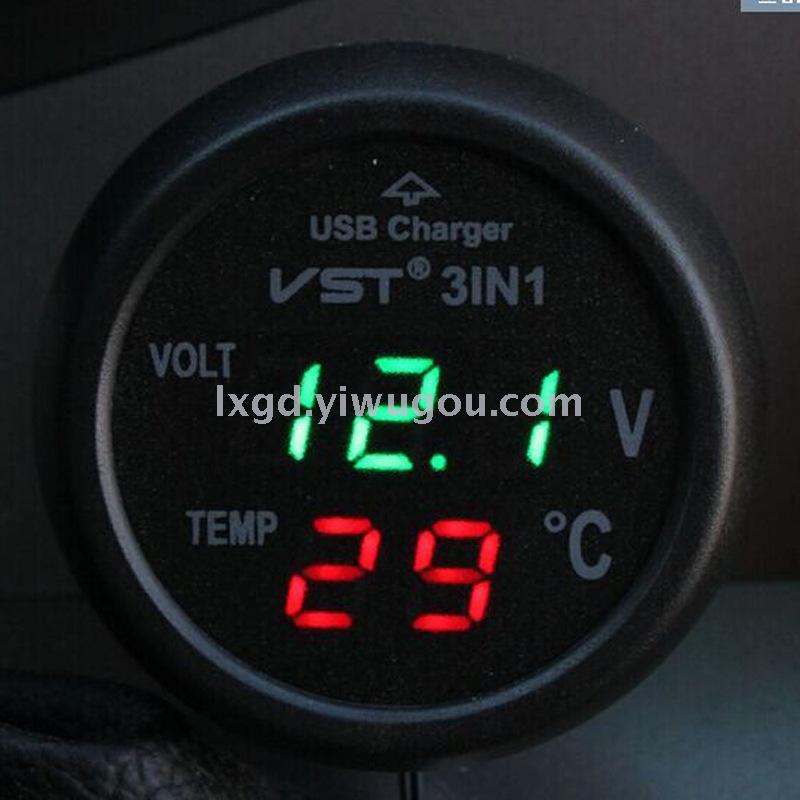 VST-706 Car USB Charger with Voltmeter and Thermometer Digital Display Three-in-One VST-706 Car USB Charger with Voltmeter and Thermometer Digital Display Three-in-One