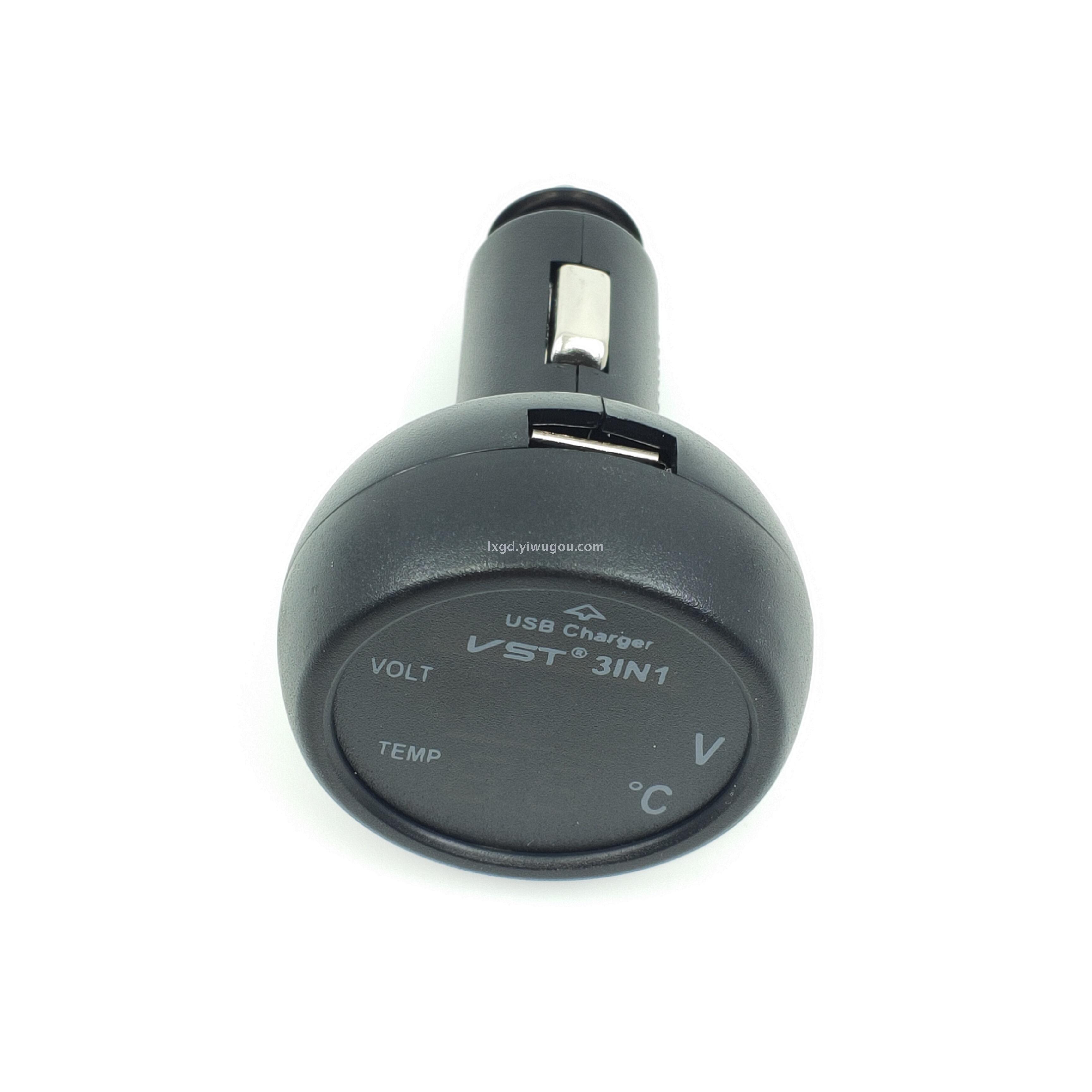 VST-706 Car USB Charger with Voltmeter and Thermometer Digital Display Three-in-One VST-706 Car USB Charger with Voltmeter and Thermometer Digital Display Three-in-One