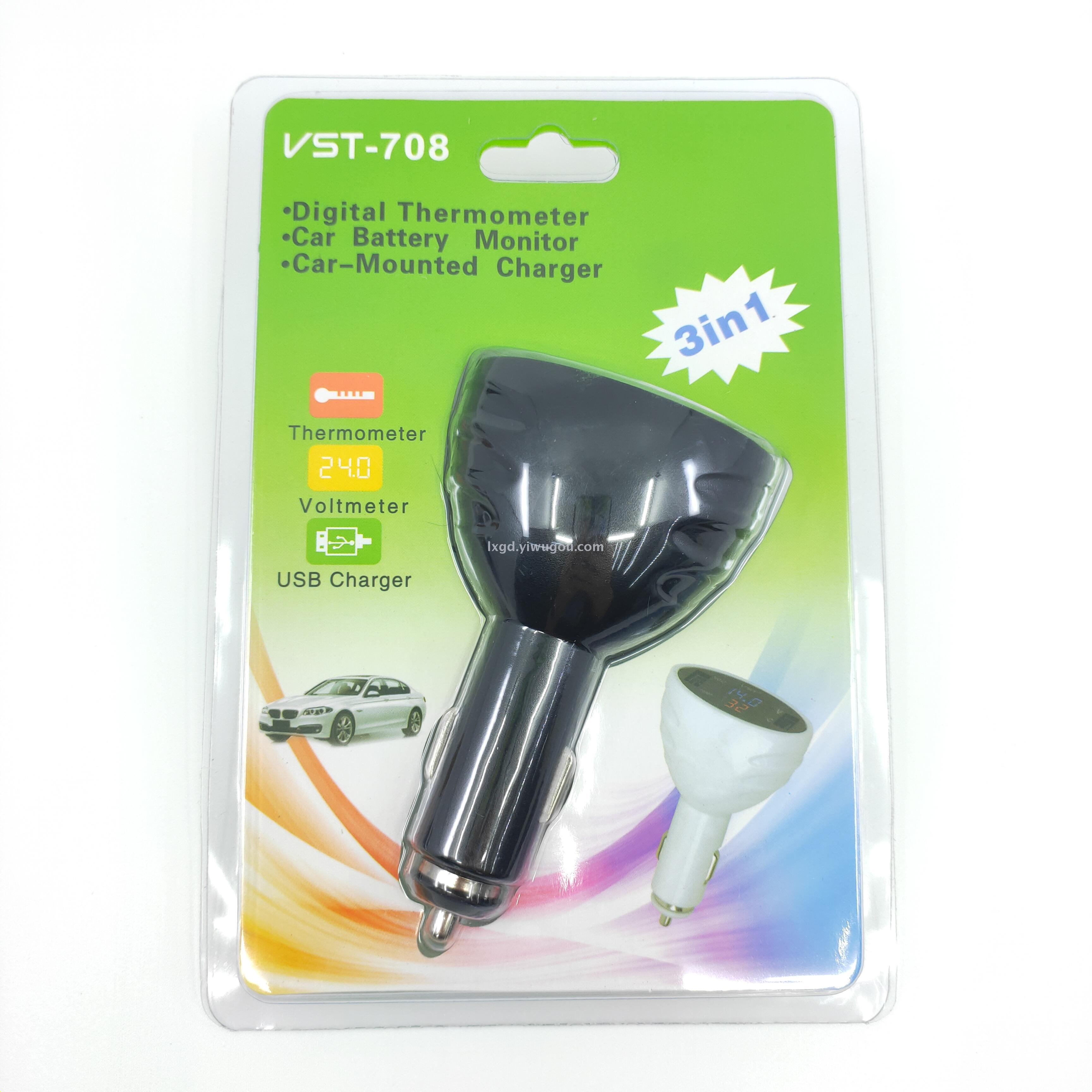 VST-708 Car Multifunction USB Charger with Voltmeter Thermometer Digital Display Three-in-One VST-708 Car Multifunction USB Charger with Voltmeter Thermometer Digital Display Three-in-One