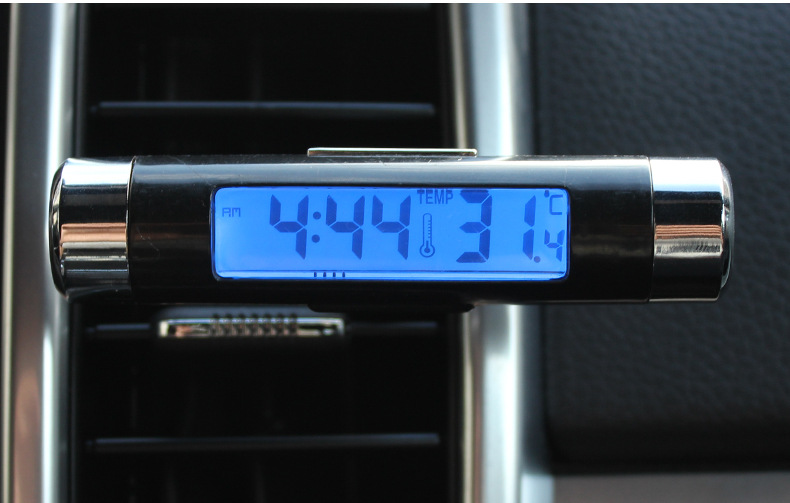 Car Supplies K01 Air Outlet Thermometer Electronic Clock Two-in-One Led Digital Display Thermometer Blue Backlight