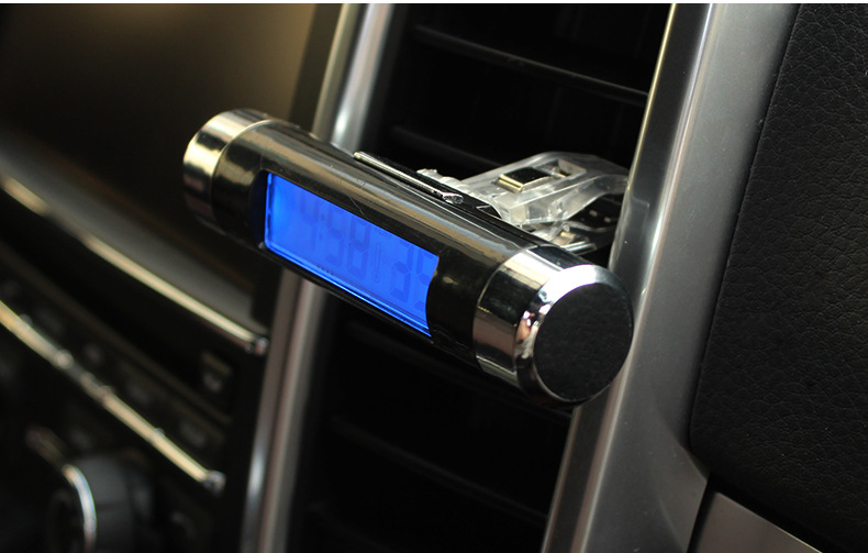 Car Supplies K01 Air Outlet Thermometer Electronic Clock Two-in-One Led Digital Display Thermometer Blue Backlight
