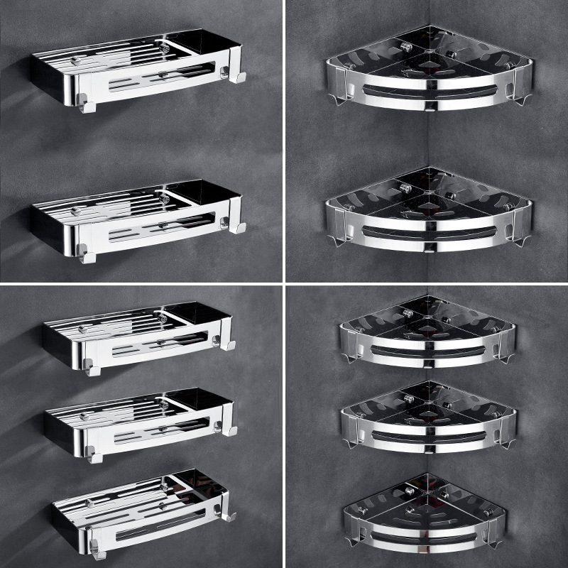 Hole-Free 304 Stainless Steel Toilet Storage Rack Bathroom Toilet Storage Rack Toilet Wall Triangle 