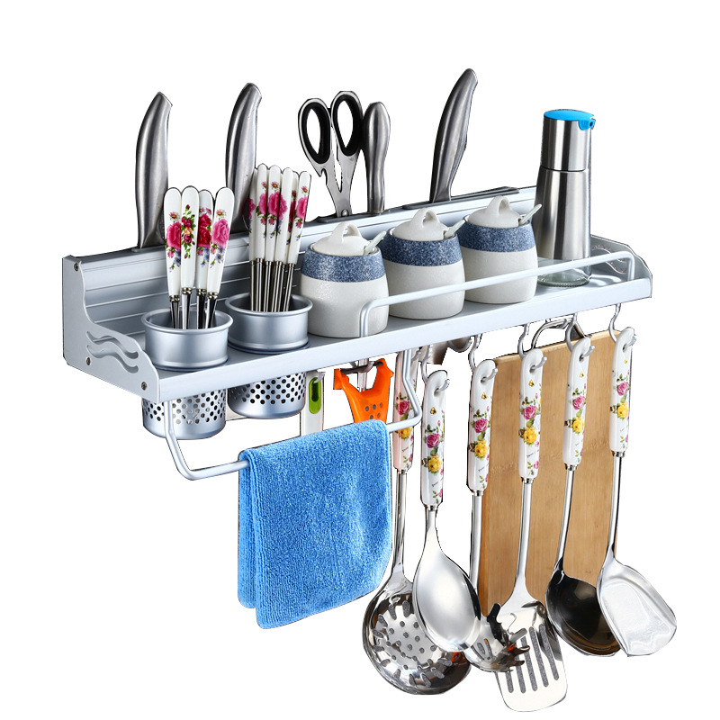 Punch-Free Alumimum Kitchen Hanger Kitchen Storage Rack Wall-Mounted Knife Storage Rack Utensils Seasoning Kitchen Rack
