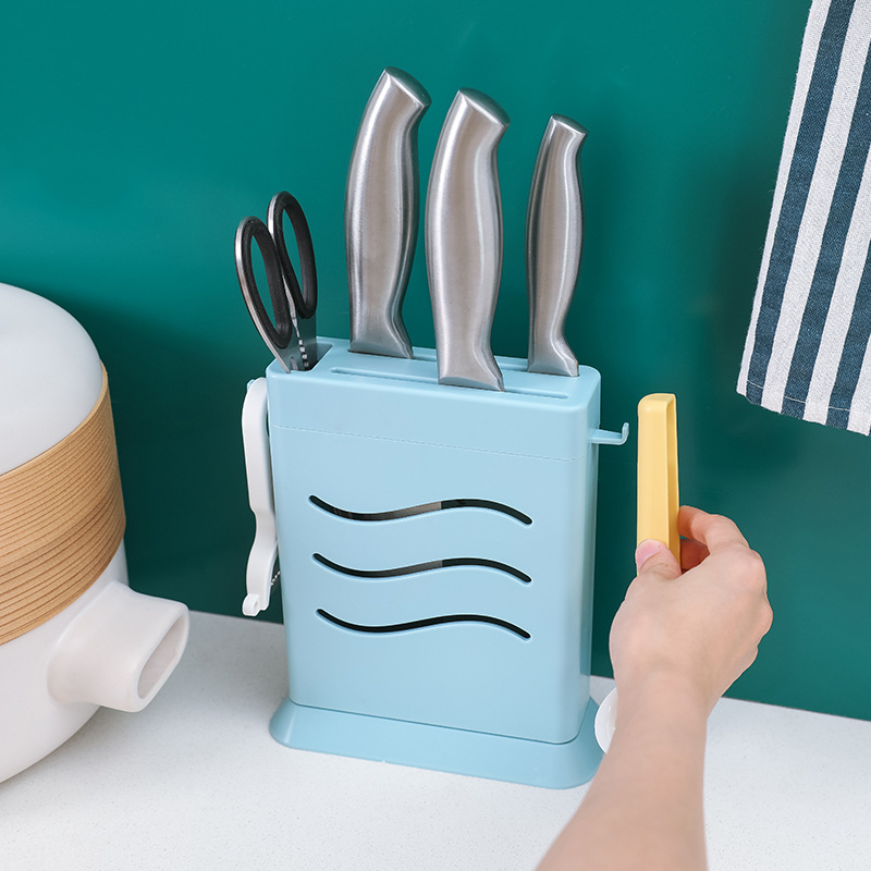 ThreeHole Knife Holder Kitchen Hollow Draining Kitchenware Storage Rack Dustproof and GrayProof Knife Storage Rack
