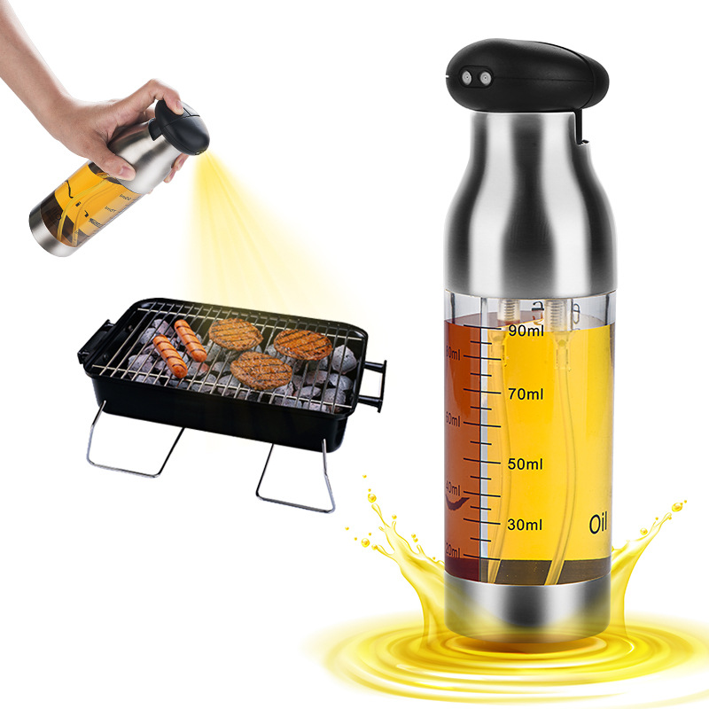 Stainless Steel Press Type Oil Dispenser Barbecue Olive Oil Sprayer Oil &amp; Vinegar Bottle Fuel Injector Barbecue Oiler and Cruet