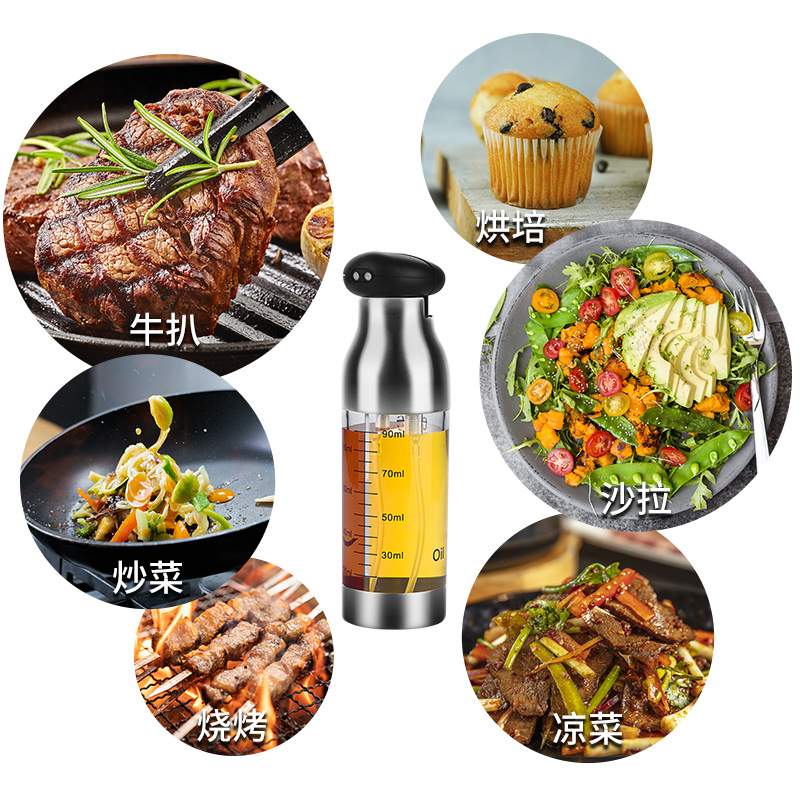 Stainless Steel Press Type Oil Dispenser Barbecue Olive Oil Sprayer Oil &amp; Vinegar Bottle Fuel Injector Barbecue Oiler and Cruet