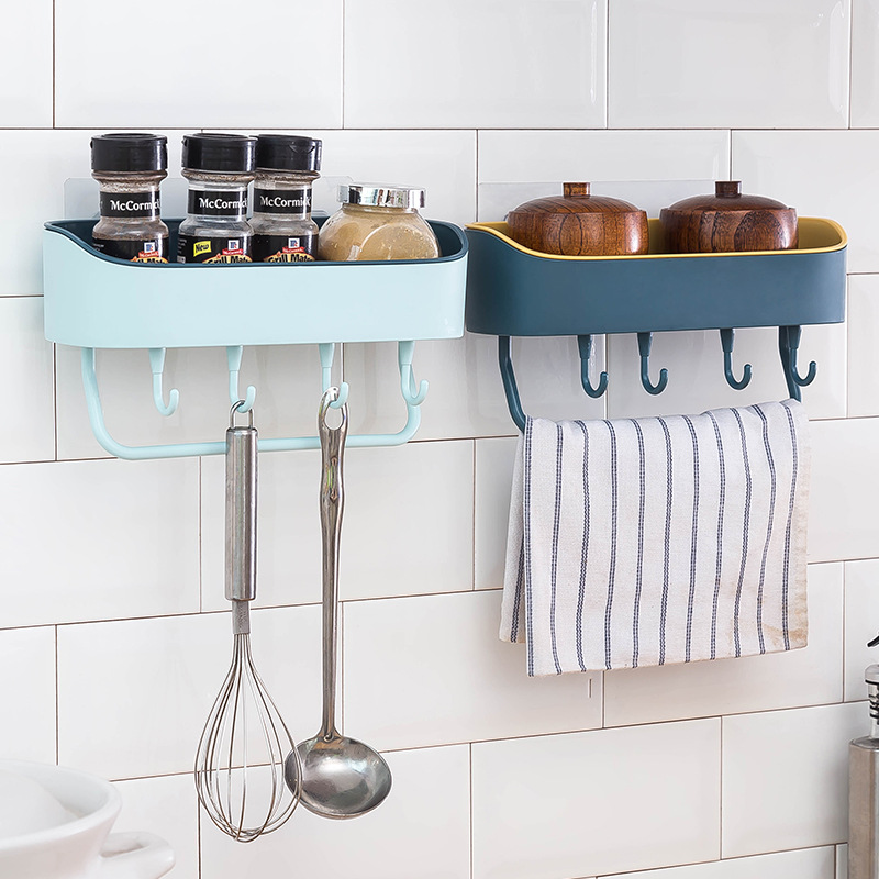 Bathroom Double-Layer Towel Rack Draining Storage Rack Kitchen Two-Color Seamless Removable Storage Rack with Hook