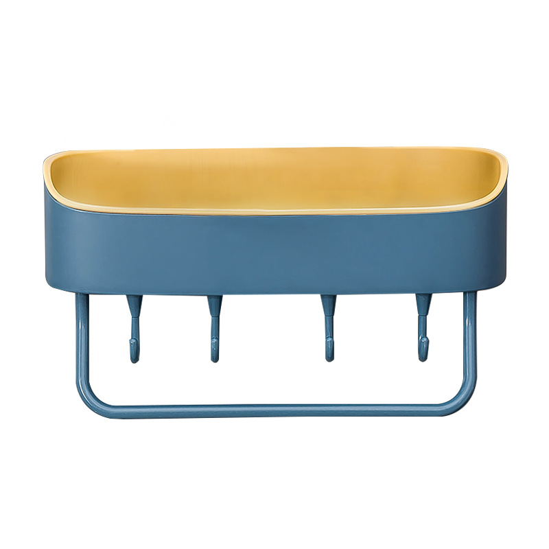 Bathroom Double-Layer Towel Rack Draining Storage Rack Kitchen Two-Color Seamless Removable Storage Rack with Hook