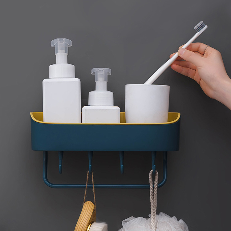 Bathroom Double-Layer Towel Rack Draining Storage Rack Kitchen Two-Color Seamless Removable Storage Rack with Hook