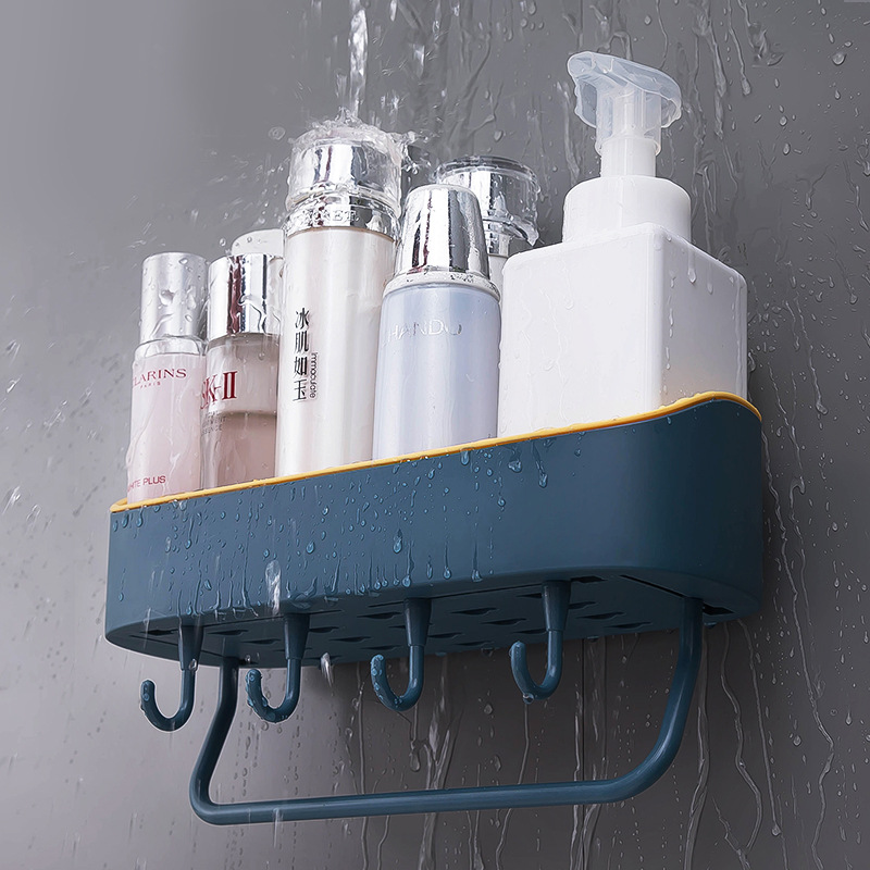 Bathroom Double-Layer Towel Rack Draining Storage Rack Kitchen Two-Color Seamless Removable Storage Rack with Hook