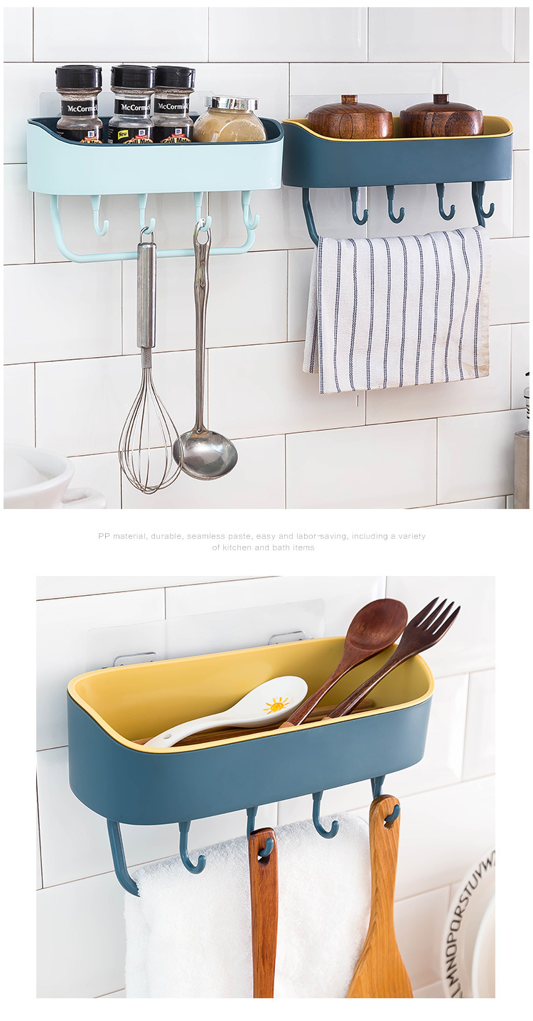 Bathroom Double-Layer Towel Rack Draining Storage Rack Kitchen Two-Color Seamless Removable Storage Rack with Hook Bathroom Double-Layer Towel Rack Draining Storage Rack Kitchen Two-Color Seamless Removable Storage Rack with Hook