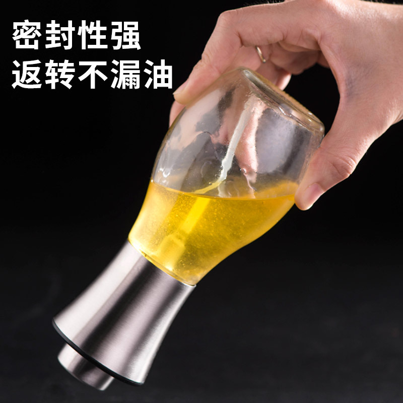 Stainless Steel Oil Bottle Barbecue Oil Dispenser Fuel Injector Soy Sauce and Vinegar Sprayer Press Oil Bottle Leak-Proof Glass Oil Pot