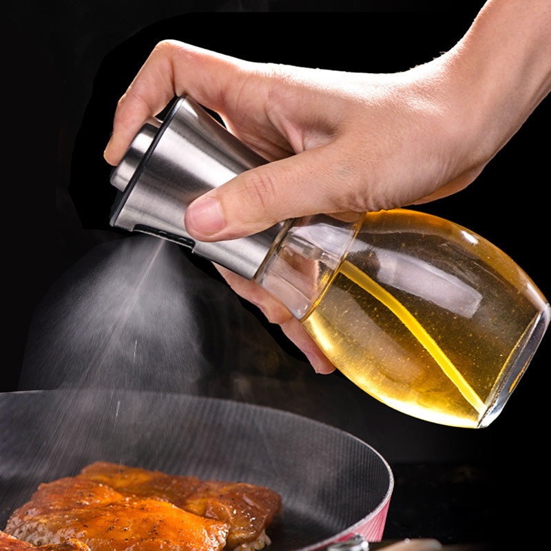 Stainless Steel Oil Bottle Barbecue Oil Dispenser Fuel Injector Soy Sauce and Vinegar Sprayer Press Oil Bottle Leak-Proof Glass Oil Pot