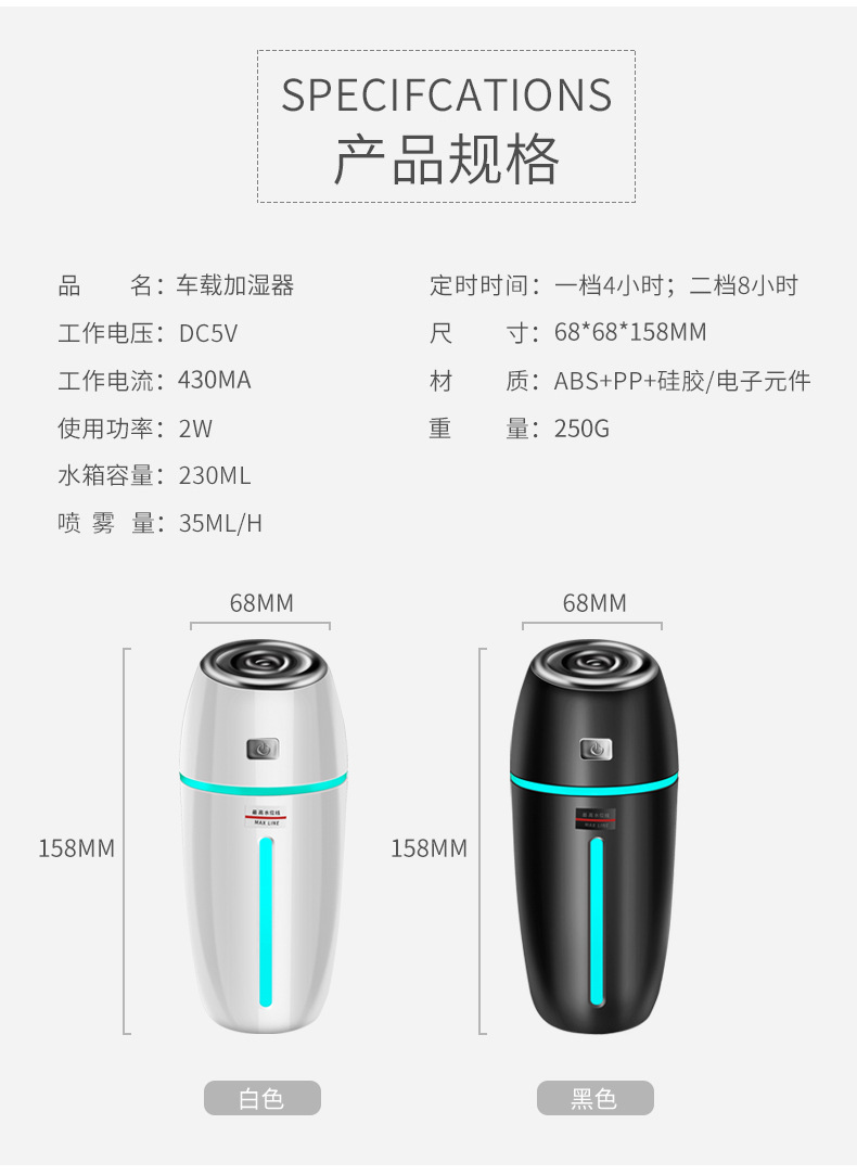 Car Humidifier Hydrating Car Sprayer Car Air Purification Mini Air Purifier Car Aromatherapy Machine R-8304