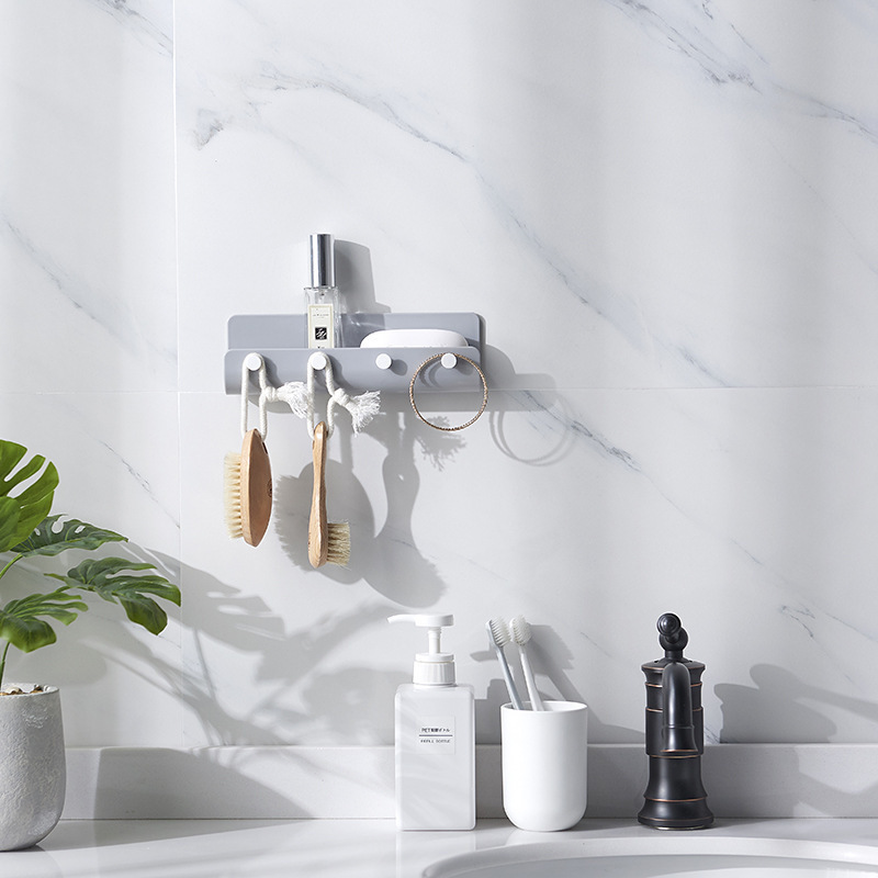 Creative Nail-Free Wall Mounted Type Storage Rack Creative Bathroom Strong Traceless Stickers Hook Kitchen Wall Mounted Storage Rack