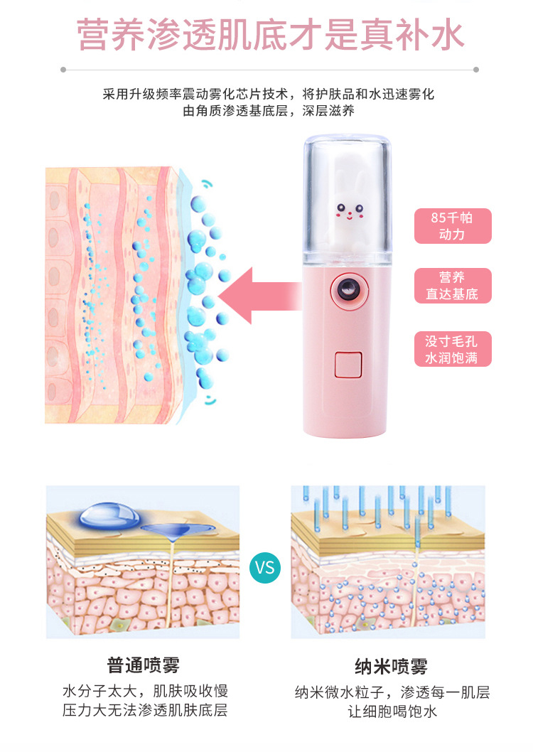 Water Replenishing Instrument USB Rechargeable Face Humidifier Sprayer Handheld Cartoon Facial Beauty Apparatus Face Steaming Sprayer