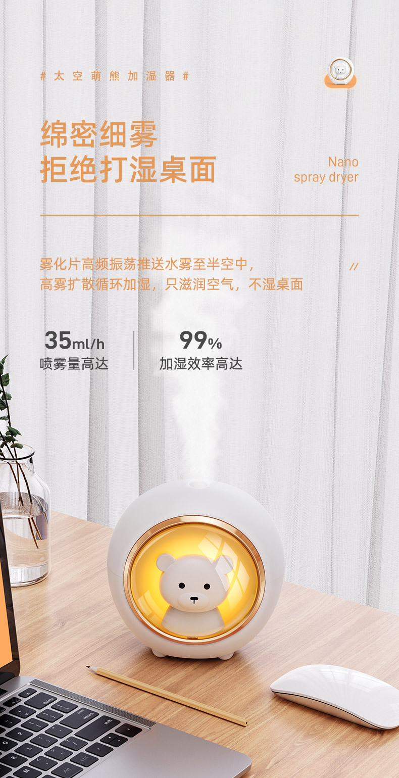 New Space Bear USB Mini Humidifier Sprayer Office Cute Ultrasonic Humidifier Mute Gift