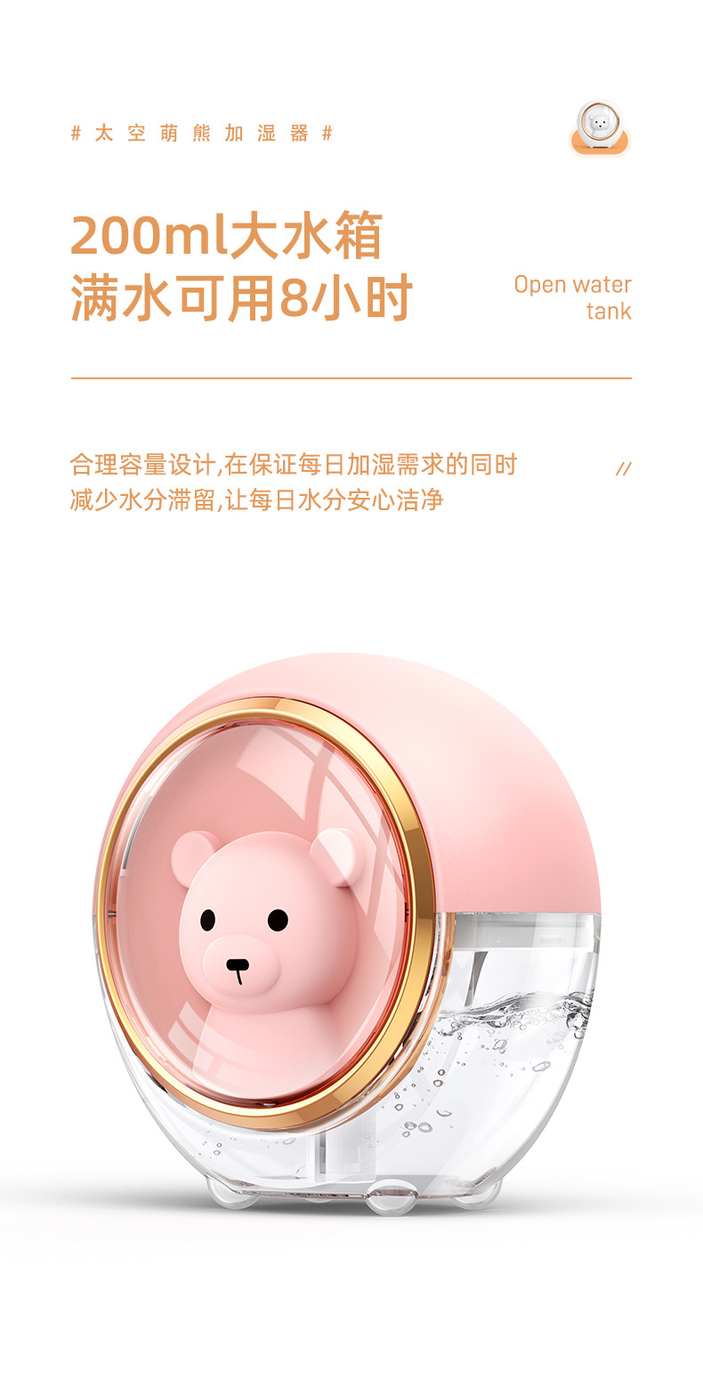 New Space Bear USB Mini Humidifier Sprayer Office Cute Ultrasonic Humidifier Mute Gift