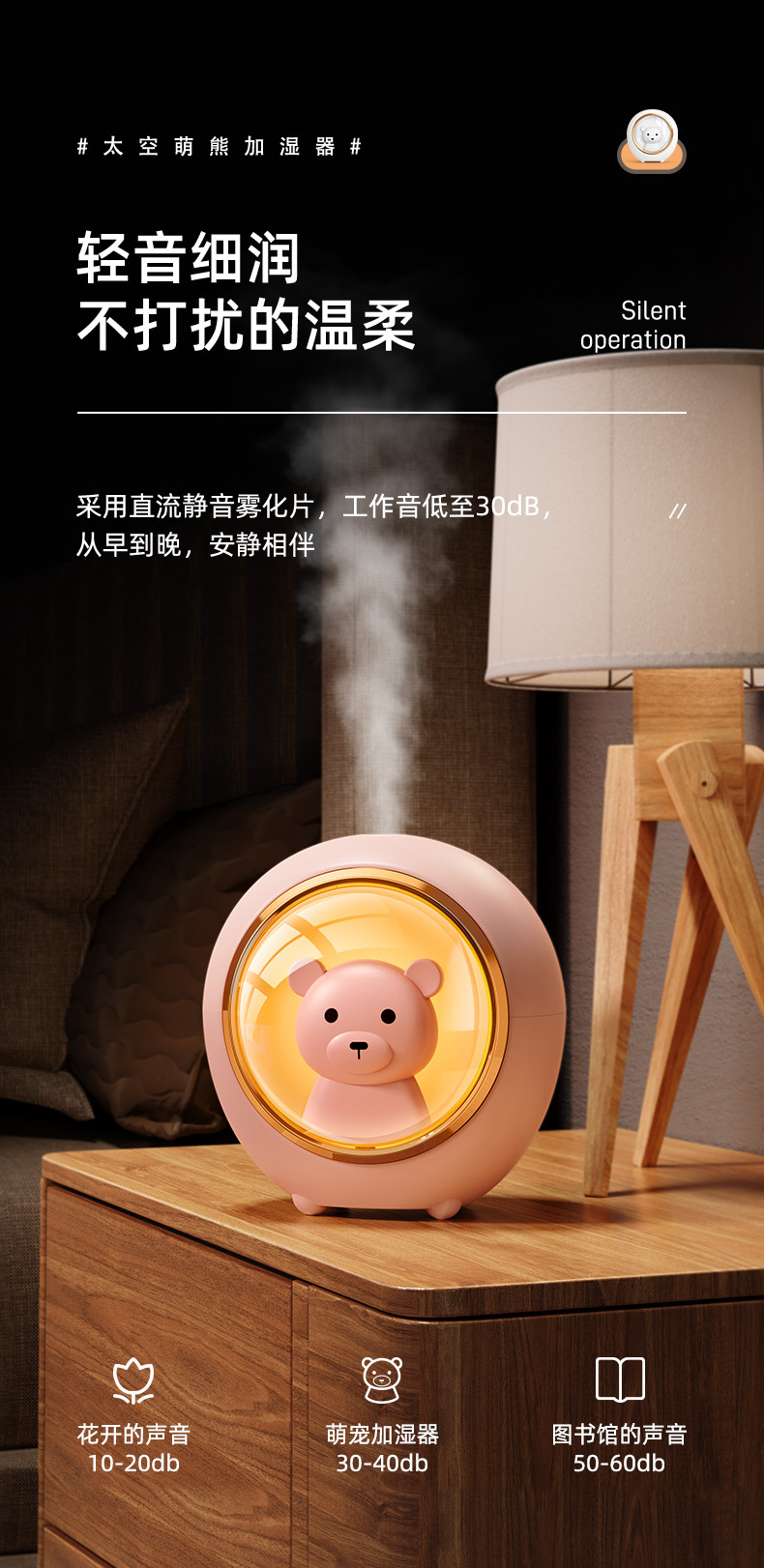 New Space Bear USB Mini Humidifier Sprayer Office Cute Ultrasonic Humidifier Mute Gift
