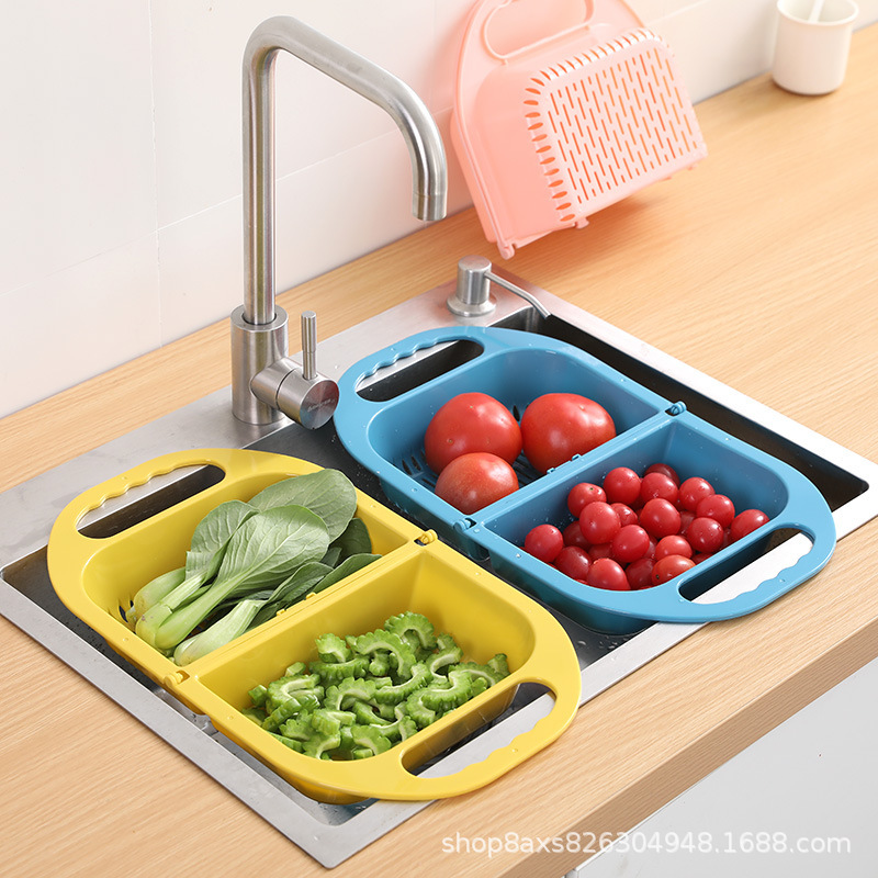 Foldable Plastic Washing Basin Washing Vegetables Basin Rectangular Draining Basket Fruit Plate Household Kitchen Sink Dishwashing Storage