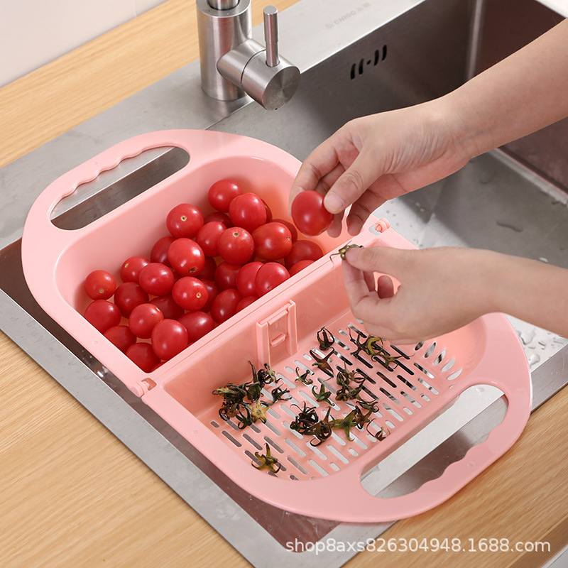 Foldable Plastic Washing Basin Washing Vegetables Basin Rectangular Draining Basket Fruit Plate Household Kitchen Sink Dishwashing Storage
