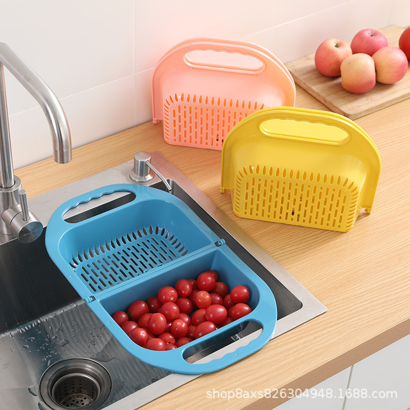Foldable Plastic Washing Basin Washing Vegetables Basin Rectangular Draining Basket Fruit Plate Household Kitchen Sink Dishwashing Storage