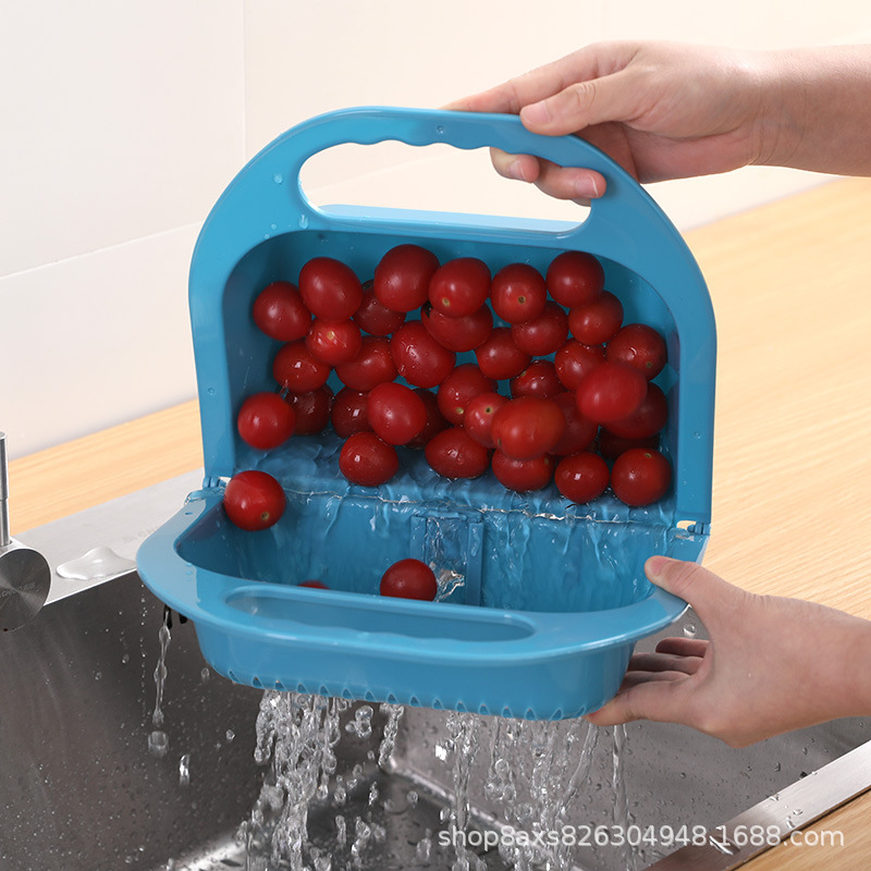 Foldable Plastic Washing Basin Washing Vegetables Basin Rectangular Draining Basket Fruit Plate Household Kitchen Sink Dishwashing Storage