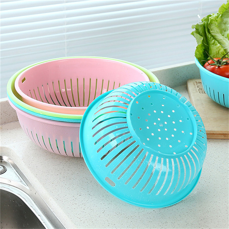 A2-69 Kitchen Vegetable Basin round Hollow Drain Washing Basket Plastic Basket Fruit Basket Vegetable and Fruit Drain Basket