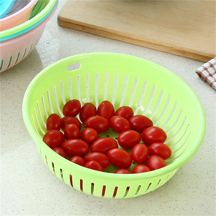 A2-69 Kitchen Vegetable Basin round Hollow Drain Washing Basket Plastic Basket Fruit Basket Vegetable and Fruit Drain Basket
