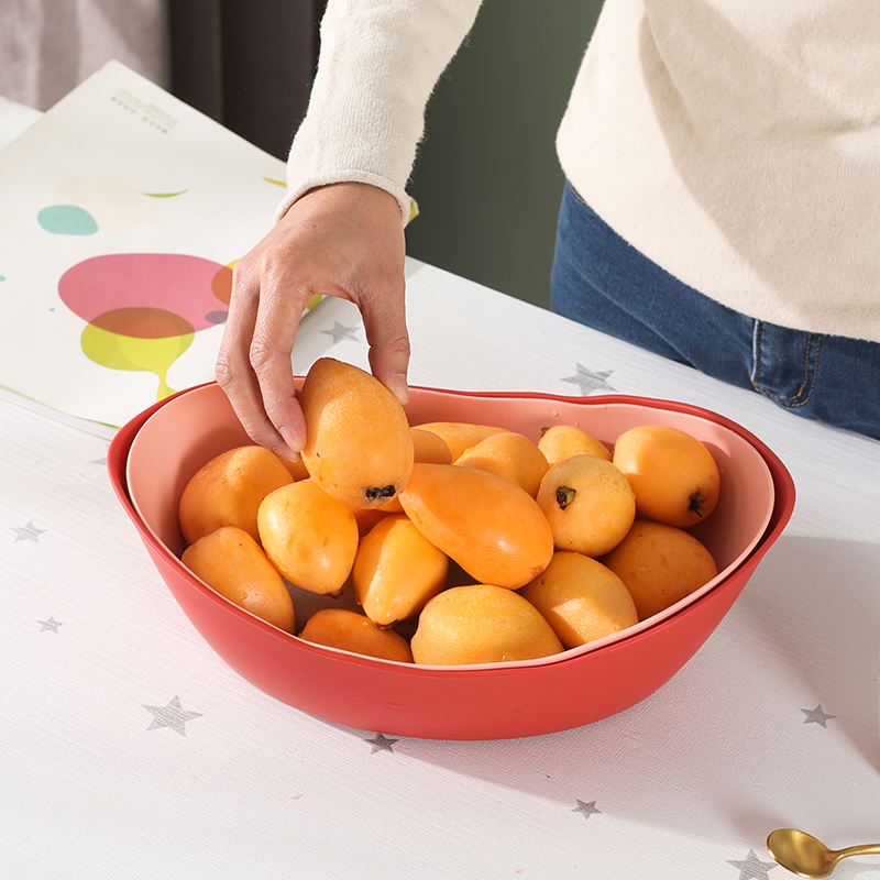Double-Layer Hollow-out Fruit Basin Plastic Vegetable Basket Household Thickened Kitchen Fruit Plate Large Sized Creative Living Room Fruit Basket