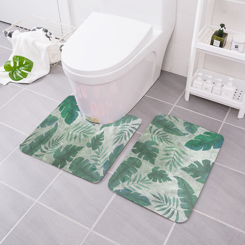 Amazon New Plant Series Carpet Mat Home Bathroom Toilet Three-Piece Set Water-Absorbing Non-Slip Mat