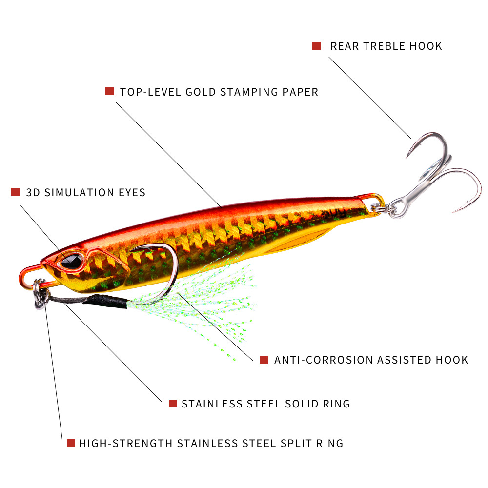 New Submerged Tossing Fish Lead Luminous Lure with Treble Hook Simulation Metal Slow Shake Iron Plate Bait Spot