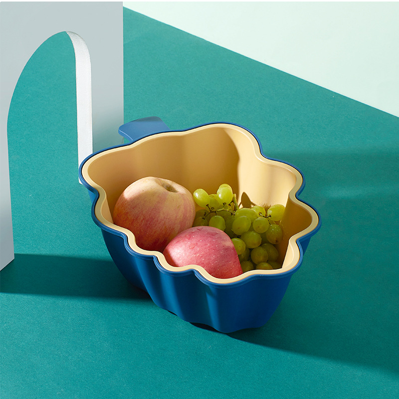 Plastic Household Draining Basin Kitchen Fruit and Vegetable Storage Basket Leaf Shape Two-Color Drain Bowl Basin Fashion Double-Layer Drain Basket