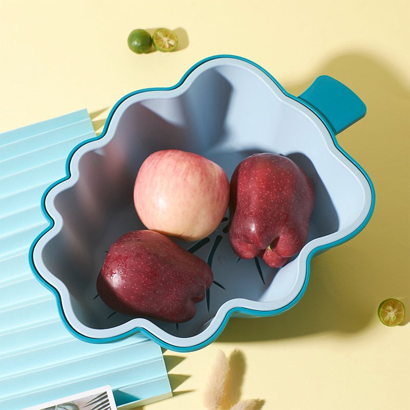 Plastic Household Draining Basin Kitchen Fruit and Vegetable Storage Basket Leaf Shape Two-Color Drain Bowl Basin Fashion Double-Layer Drain Basket