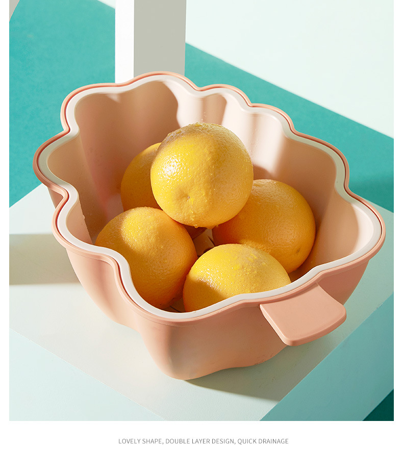 Plastic Household Draining Basin Kitchen Fruit and Vegetable Storage Basket Leaf Shape Two-Color Drain Bowl Basin Fashion Double-Layer Drain Basket