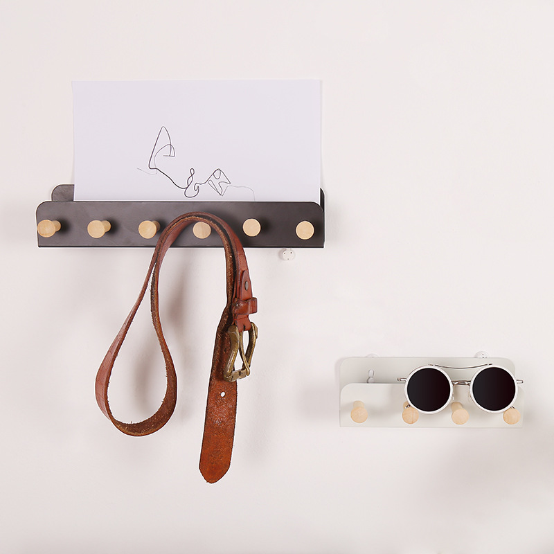 Nordic Simple Wall Decoration Hanging Ornament Iron Belt Log Bead Coat Hook behind the Door Key Hook