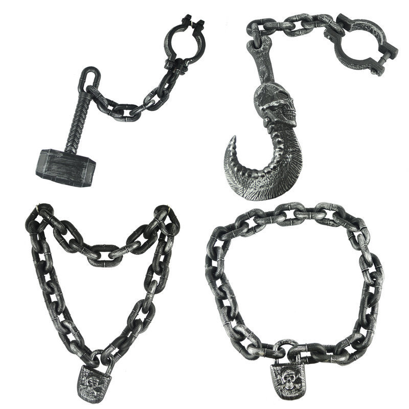 Halloween Props Shackle Prisoner Toy Handcuffs Shackles Plastic Iron Chain Ancient People Chain Hook Chain Hammer