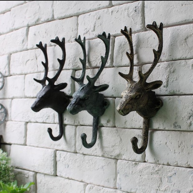 Jixiang Deer Head European Style Retro Iron Art Deer Head Decorative Hook Hat-and-Coat Hook Shop Bar Jixiang Deer Head European Style Retro Iron Art Deer Head Decorative Hook Hat-and-Coat Hook Shop Bar