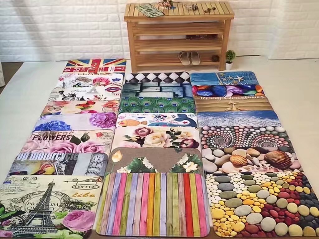 1.0cm thick color printed corduroy floor mat flannel floor mat non-slip mat spray water absorbent pad