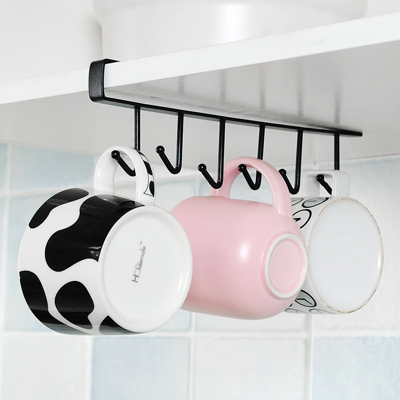 Iron Cabinet Seamless Hook Six-Piece Storage Rack More than Row Hook Wardrobe Kitchen Punch-Free Seamless Hook