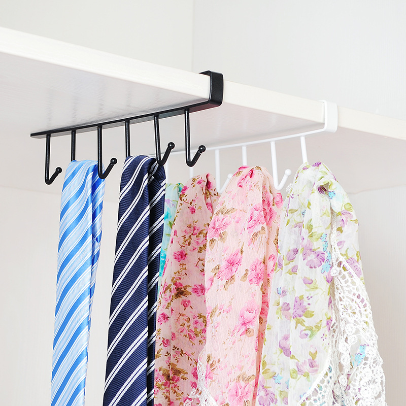 Iron Cabinet Seamless Hook Six-Piece Storage Rack More than Row Hook Wardrobe Kitchen Punch-Free Seamless Hook