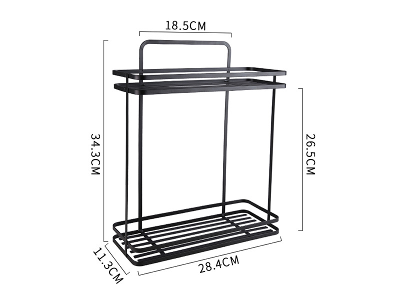 Wall-Mounted Double-Layer Iron Storage Rack Kitchen Seasoning Rack Bathroom Wash Supplies Storage Rack with Seamless Sticking Hook