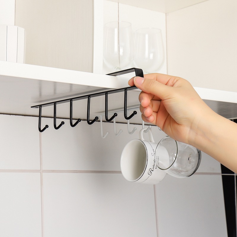 Iron Cabinet Storage Hanger Multi-Functional Hook Wardrobe Organizer Kitchen Seamless Nail-Free Hook 6 Hooks