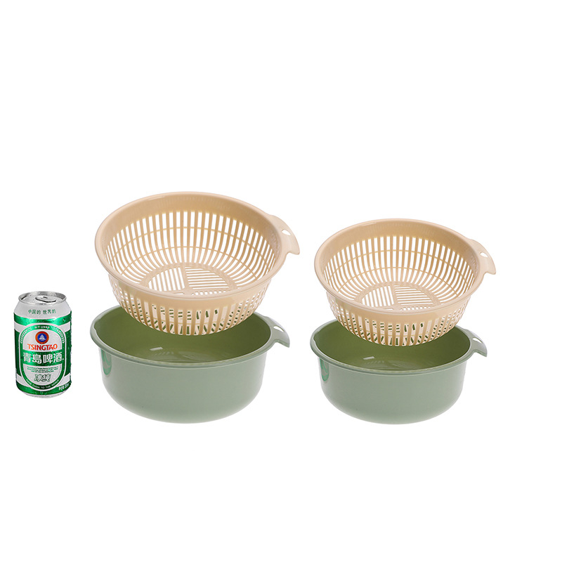Double-Layer Vegetable Washing Basket Plastic Bowl Strainer Kitchen Washing Basket Vegetable Drain Basket Wash Fruit Basket Draining Basin Fruit and Vegetable Basket