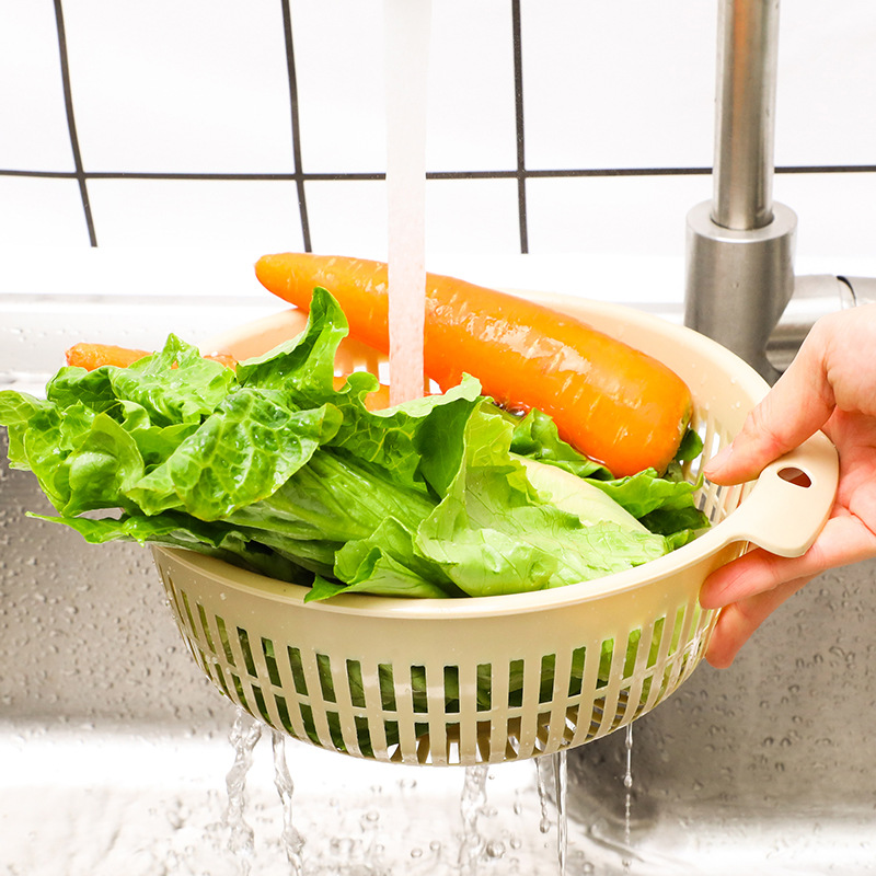 Double-Layer Vegetable Washing Basket Plastic Bowl Strainer Kitchen Washing Basket Vegetable Drain Basket Wash Fruit Basket Draining Basin Fruit and Vegetable Basket