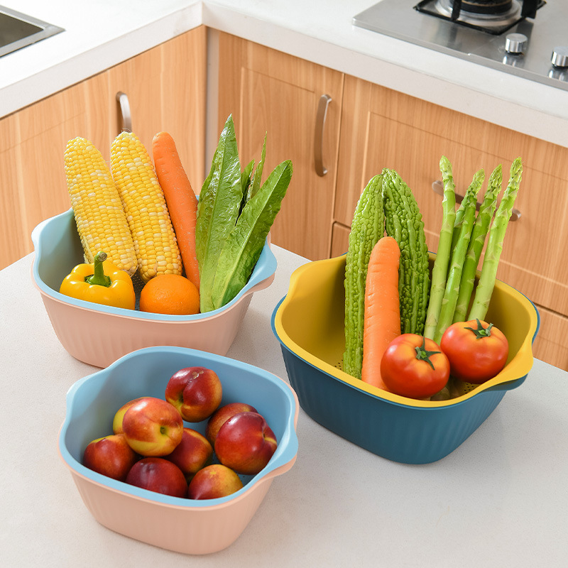 Plastic Drain Basket Kitchen Vegetable Washing Rice Basket Gift Basin Fruit Plate Storage Basket Vegetable Basket Whole