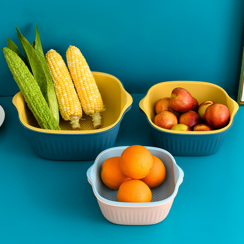 Plastic Drain Basket Kitchen Vegetable Washing Rice Basket Gift Basin Fruit Plate Storage Basket Vegetable Basket Whole