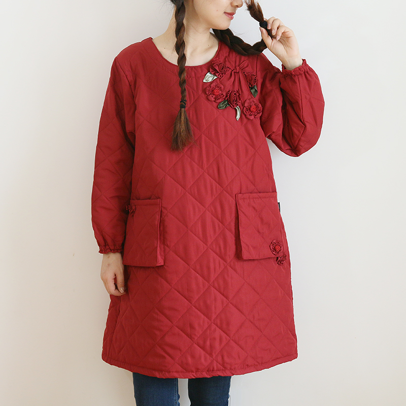 Daily Order Autumn and Winter Thick Warm Quilted Quilted Overclothes Bib Kitchen Baking Floral Painting Long Sleeve Apron